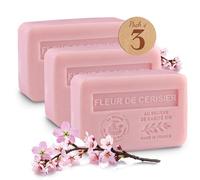 Shea Butter Cherry Blossom Soap Bar - Set of 3x250g - Perfumed Natural Soap - 97% Natural Ingredients - Made in Provence