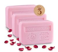 Shea Butter Exfoliating Rose Soap Bar - Set of 3x250g - Natural Exfoliating Soap - 97% Natural Ingredients - Made in Provence