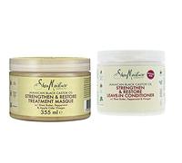 Shea Moisture Jamaican Black Castor Oil Strengthen/Grow, 340 g & Jamaican Black Castor Oil Strengthen & Restore Leave-In Conditioner, with Shea Butter, Peppermint & Apple Cider Vinegar 431 ml