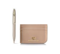 Sheaffer 100 Emily in Paris 9377 Collection, Champagne Gold Pen with PVD Gold Trims, Bow-Shaped Clip. (Ballpoint Pen and Full-Grain Credit Card Holder - RFID protection with 4 card slots)