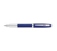 Sheaffer 100 Glossy Blue Lacquer Fountain Pen with Polished Chrome Trim and Medium Nib