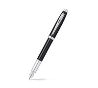 Sheaffer 100 - Refillable Fountain Pen, Medium Nib, Glossy Black Lacquer Finish, Polished Chrome Plated Trim