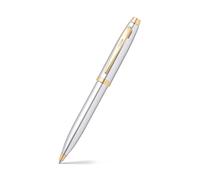 Sheaffer 100 Refillable Twist-Action Metal Ballpoint Pen with Polished Gold Appointments, Medium Ballpoint, includes Premium Gift Box and Black Cartridge, 1 Pack, Chrome/Gold