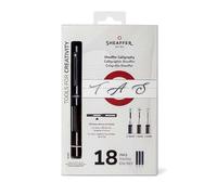 Sheaffer® Calligraphy Matte Black Fountain pen Minikit with Black cap and Matte Black Trim - Fine, Medium, Broad nibs & 18 Cartridges are included.