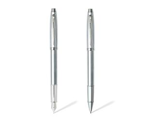 Sheaffer Gift Pack | Set of Fountain Pen + Rollerball Pen | 100 E9306 Brushed Chrome with Chrome Trim