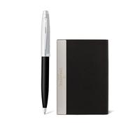 Sheaffer Gift Set 100 9313 Glossy Black Barrel and Brushed Chrome Cap Ballpoint Pen with Business Card Holder and Chrome Trims