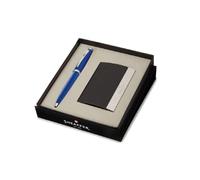 Sheaffer Gift Set 100 Ballpoint Pen With Business Card Holder Glossy Blue With Chrome Trims