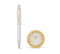 Sheaffer Gift Set 100 Ballpoint Pen With Table Clock Bright Chrome With Gold Trims
