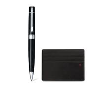 Sheaffer Gift Set 300 9312 Glossy Black Ballpoint Pen with Chrome Trims and Credit Card Holder