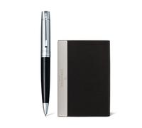 Sheaffer Gift Set 300 9314 Glossy Black Ballpoint Pen with Chrome Trims and Business Card Holder