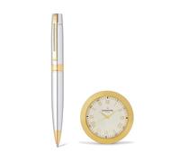 Sheaffer Gift Set 300 Ballpoint Pen With Table Clock Bright Chrome With Gold Trims