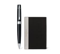 Sheaffer Gift Set 300 Glossy Black Barrel Brushed Chrome Ballpoint Pen With Business Card Holder