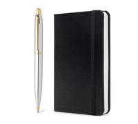 Sheaffer Gift Set VFM 9422 Polished Chrome Ballpoint Pen with Small Notebook and Gold Plated Trims