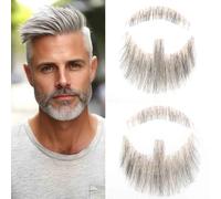 Sheafter Realistic Beard and Moustache Human Hair Hand Tied Lace Base Synthetic Hair Goatee Facial Hair for Halloween Dressing, Cosplay and Costume (Mixed White, Black)