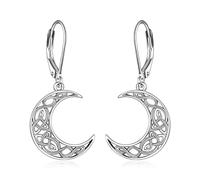 SHEAISRS Moon Star/Black Cat/Cow/Horus Eye/Filigree/Cross Leverback Earrings for Women Sterling Silver Dangle Earrings Celtic Earrings Birthday, Metal, Cubic Zirconia