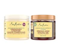 SheaMoisture Jamaican Black Castor Oil Strengthen & Restore Leave-In Conditioner 431 ml & SheaMoisture Jamaican Black Castor Oil Strong Hold Styling Gel for coily & curly hair 431 ml