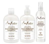 SheaMoisture Shampoo and Conditioner Set 13 Fl Oz Ea with Leave In Treatment Spray 8 Fl Oz Daily Hydration 100% Virgin Coconut Oil Curly Hair Produ