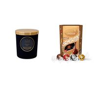 Shearer Candles Amber Noir Scented Jar Candle with Gold Lid, Black, 7cm l x 7cm w x 8.4cm h & Lindt Lindor Assorted Chocolate Truffles Box - Approx 16 Balls, 200g - Chocolate Truffles