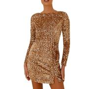 Sheath Dress Women's Long Sleeve Women's Sequin Bodycon Dress Fall Winter Velvet Warm Long Sleeve Crew Neck Sexy Backless Glitter Slit Mini Dress Evening Dresses Arms, beige, S