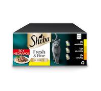 50 x 50g Sheba Fresh & Fine Adult Wet Cat Food Pouches Mixed Poultry in Gravy