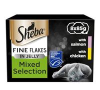 Sheba Fine Flakes Cat Food Tray Collection with Salmon & Chicken in Jelly 8x85g