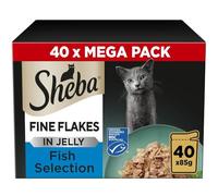 Sheba Fine Flakes in Jelly - Fish Collection - Wet cat food pouches for adult cats - 40x85g pack