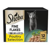 Sheba Fine Flakes in Jelly - Poultry Collection - Wet Cat Food Pouches for Adult Cats - 48 x 85 g Pack