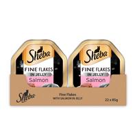 Sheba Fine Flakes in Jelly with Salmon - Wet Cat Food Trays for Adult Cats, 22 x 85 g