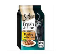 Sheba Fresh & Fine Pouches Chicken & Turkey in Gravy, 6 x 50g