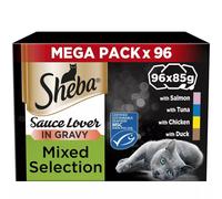 Sheba Sauce Lover Wet Cat Food Trays - Mixed Selection in Gravy, 96 x 85g | Tender Meat & Complete Nutrition
