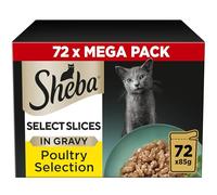 Sheba Select Slices in Gravy, Poultry Selection, Wet Cat Food Pouches for Adult Cats, 72 x 85 g