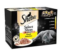 Sheba Select Slices in Gravy - Poultry Selection - Wet cat food trays for adult cats - Pack of 4 (4 x 12 Trays x 85 g)