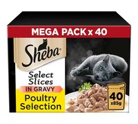 Sheba Select Slices Poultry Collection in Gravy 40 Pouches, Adult Wet Cat Food, Megapack (40 x 85 g)