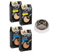 Sheba Soup Cat Food Pouches in Broth 4 x 40g - 2 x Chicken & 2 x Tuna (16 x 40g, 640g Total) - White Cat Bowl Included by Happy Feeling Gifts | Wet Cat Food Broth Topper for Adult Cats