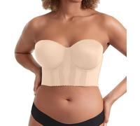 Shecurve Women's Full Bust and Figure Longline Strapless Bra, Coverage Back Side Smoothing Push Up Supportive, Nude, 48DD