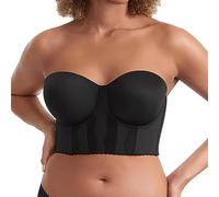 Shecurve Women's Full Bust and Full Figure Longline Strapless Bra Full Coverage Back Side Smoothing Push Up Supportive Bra, Black, 38E