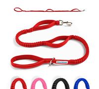 Shed Defender Shock Absorbing Bungee Leash - Three Padded Traffic Handles, Designed in The USA, Stretches 4-7ft, Elastic Dog Leash, Reflective Stitching, Large Dog & Small Breed, Heavy Duty, Red