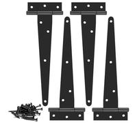 Shed Door Hinges, 8 Inch (200mm) Heavy Duty Outdoor T Hinges, 4 Pack Black Strap Tee With Screws for Wooden Garden Gate Window Barn