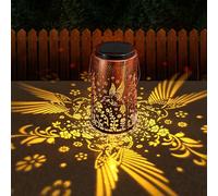 SHEDALED Solar Lanterns Outdoor Waterproof, Upgraded Amber & White Lighting Modes Adjustable, Metal Hanging Garden Solar Lights Decoration, Bird Pattern Garden Ornaments Gifts for Women Mum Grandma