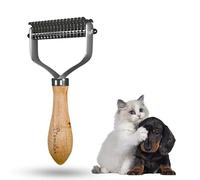 Pet Undercoat Rake for Dogs and Cats, Featuring Double-Sided Steel Blade for Knot Removal and Shedding Control, Complete with Wooden Handle, Suitable for All Hair Types