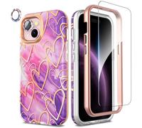 SHEDEER 4-in-1 iPhone 15 Case with Screen Protector + Bumper & Camera Protector | Military-Grade Shockproof 360° Protection, 15 Phone Case Glossy Fade-Resistant Pattern Design (Purple)