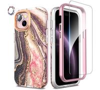SHEDEER 4-in-1 iPhone 15 Case with Screen Protector + Bumper & Camera Protector | Military-Grade Shockproof 360° Protection, 15 Phone Case Glossy Fade-Resistant Pattern Design (Black)