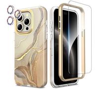 SHEDEER for iPhone 15 Pro Case with Camera Protector + Screen Protector + Bumper, iPhone 15 Pro Cover Anti-Yellowing Stylish, 360 Degree Protection Shockproof Cases Covers iPhone 15 Pro 6,1'' Beige
