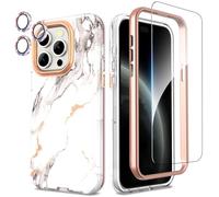 SHEDEER 4-in-1 iPhone 15 Pro Case with Screen Protector + Bumper & Camera Protector | Military-Grade Shockproof 360° Protection, 15 Pro Case Glossy Fade-Resistant Pattern Design (Marble)