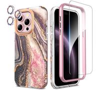 SHEDEER 4-in-1 iPhone 15 Pro Case with Screen Protector + Bumper & Camera Protector | Military-Grade Shockproof 360° Protection, 15 Pro Case Glossy Fade-Resistant Pattern Design (Black)