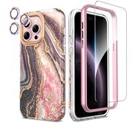 SHEDEER 4-in-1 iPhone 15 Pro Max Case with Screen Protector + Bumper & Camera Protector | Military-Grade Shockproof 360° Protection, 15 Pro Max Case Glossy Fade-Resistant Pattern Design (Black)