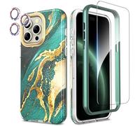 SHEDEER 4-in-1 iPhone 15 Pro Max Case with Screen Protector & Camera Protector, Shockproof TPU Bumper | Military-Grade 360° Protection, Glossy Fade-Resistant Design Phone Cases (Green)