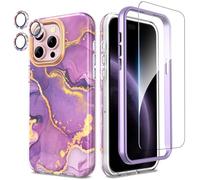 SHEDEER 4-in-1 iPhone 15 Pro Max Case with Screen Protector + Bumper & Camera Protector | Military-Grade Shockproof 360° Protection, 15 Pro Max Case Glossy Fade-Resistant Pattern Design (Purple)
