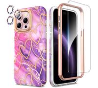 SHEDEER 4-in-1 iPhone 15 Pro Max Case with Screen Protector + Bumper & Camera Protector | Military-Grade Shockproof 360° Protection, 15 Pro Max Case Glossy Fade-Resistant Pattern Design (Purple)