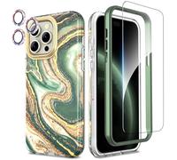 SHEDEER 4-in-1 iPhone 15 Pro Max Case with Screen Protector + Bumper & Camera Protector | Military-Grade Shockproof 360° Protection, 15 Pro Max Case Glossy Fade-Resistant Pattern Design (Green)